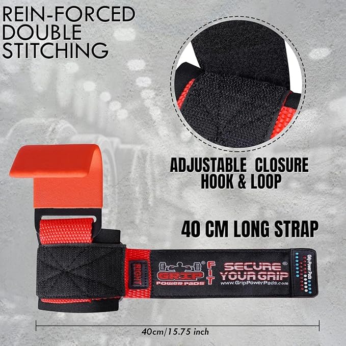 Weight Lifting Rod Hooks Heavy Duty Wrist Wraps Power Weight Lifting Training Gym Grips Straps Set of 2
