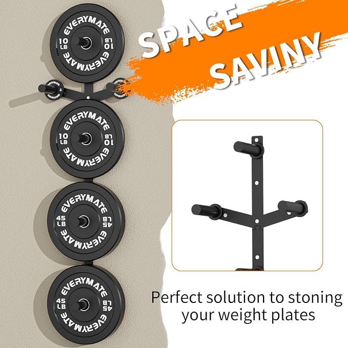 EVERYMATE Weight Plate Storage Rack, Olympic Weight Plate Holder, Bumper Plate Storage, Home Gym Organizer