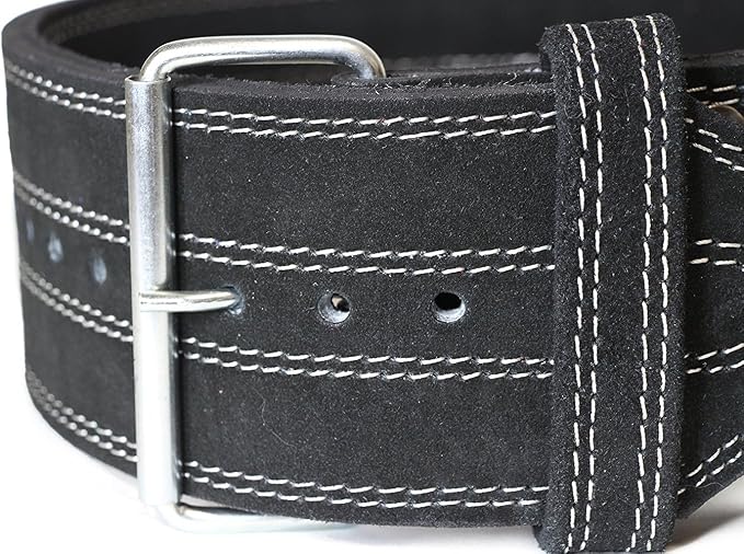 Leather Weight Lifting Belt For Powerlifting & Exercise Belt (4" Wide & 10MM Thick, Single Prong, Large)
