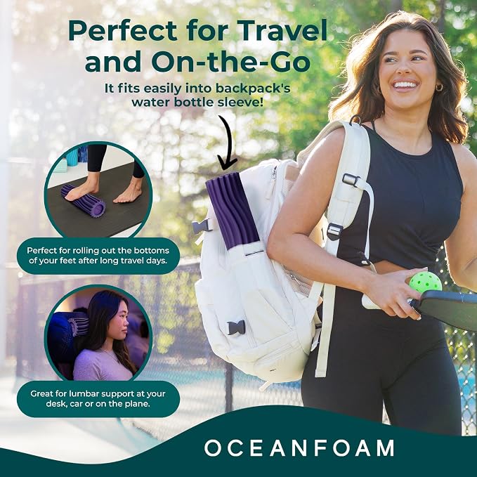 Oceanfoam Ripple Travel Foam Roller (11" x 3.35") Firm Mini Foam Roller for Physical Therapy, Deep Tissue Massage, Back Pain - High Density, Ergonomic Wave Textured - Yoga, Pilates, Exercise (Purple)