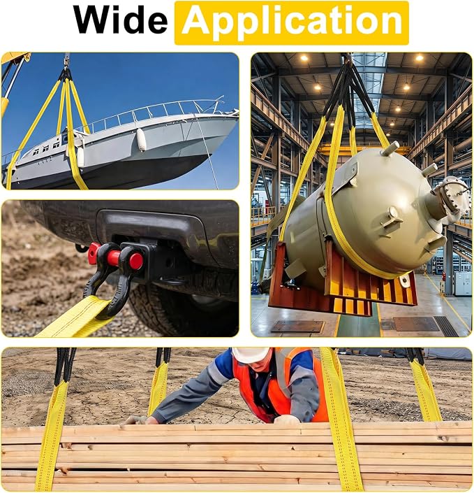 Pindex 2 Pack 2" x 20' Upgrade Web Lifting Sling & 1/2" D Ring Shackle 13000 Lbs Breaking Force 3500 Lbs Pulling Forces Lift Sling Straps for Rocks Trees Mowers Tool in Trailer Tractor Truck,Yellow