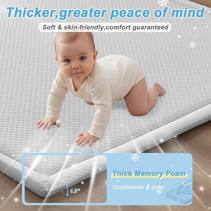 Baby Play Mat for Floor Nursery Rug Muscle Area Rug Playroom Rug 50x50" Playpen Mat Elastic Foam 1.3" Thick Crawling for Babies,Toddlers, Infants, Kids(Ripple Light Grey)