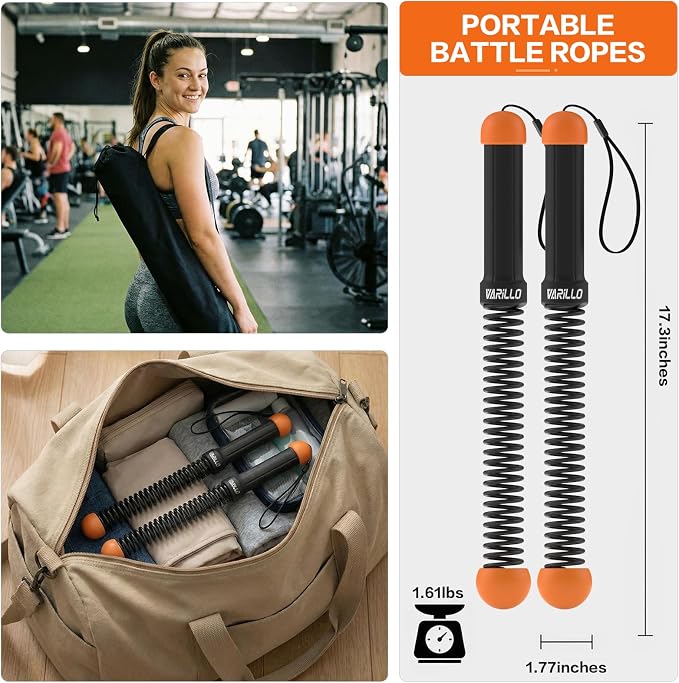 Ropeless Battle Ropes for Home Gym, Portable Cordless Weighted Battle Rope | Storage Bag, Weighted Battle Rope for High Calorie Burn, Men & Women Fitness Equipment, HIIT & Low-Impact Aerobic Training