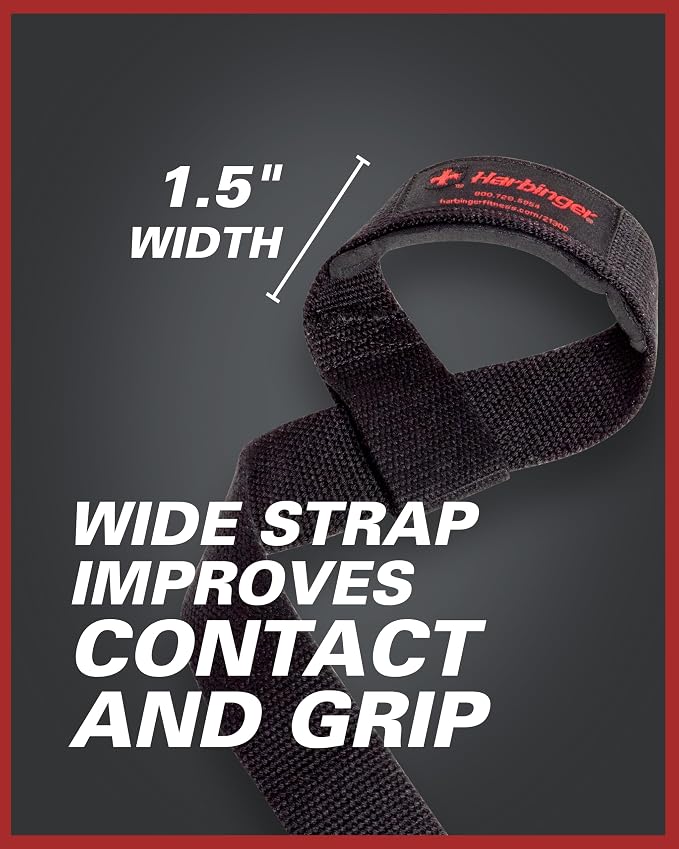 Harbinger Padded Cotton Lifting Straps with NeoTek Cushioned Wrist, 21.5 Inch Length, 1.5 Inch Width, Pair, Weightlifting Wrist Straps for Deadlifts and Strength Training