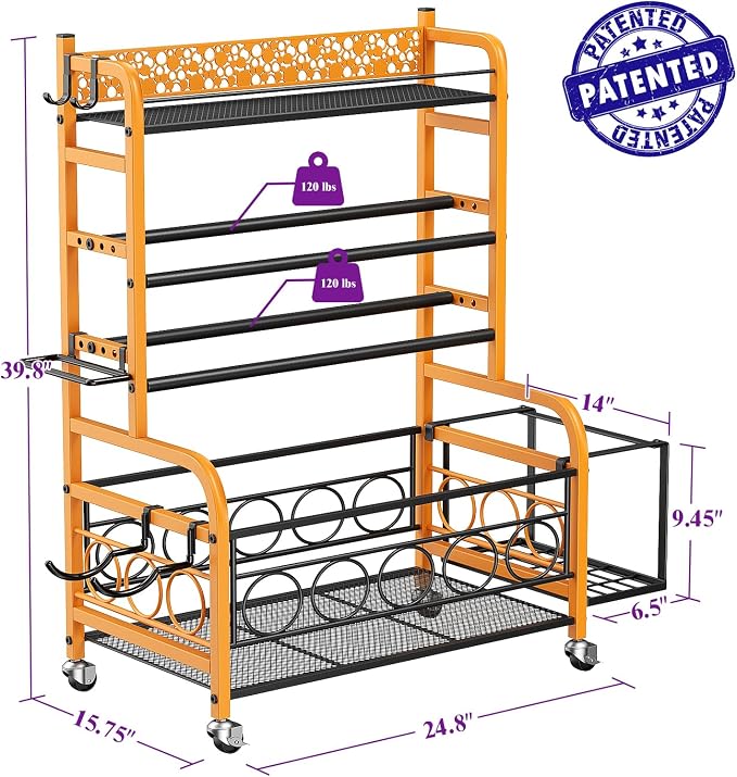 VOPEAK 3-Tier Dumbbell Rack with Wheels, Weight Rack for Home Gym Storage | Stores dumbbells, kettlebells & yoga mats. Lockable wheels for mobility. Sturdy steel frame, easy 15-min assembly