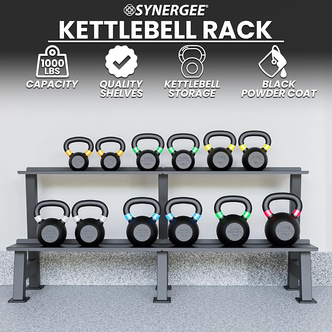 Synergee Kettlebell Rack – 2 Tier Storage for Home Gym
