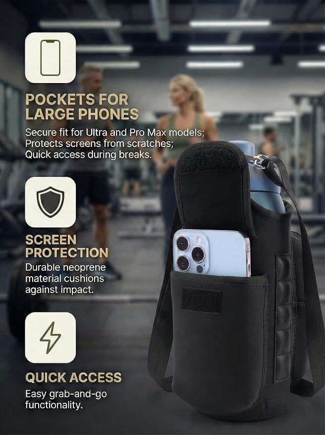 Magnetic Gym Bag,Magnets Gym Water Bottle Bag Carrier Holder with Pockets & Strap Fit for 18 to 40 oz Owala Hydro Flask Yeti, Gym Accessories for Men Women,Walking, Hiking