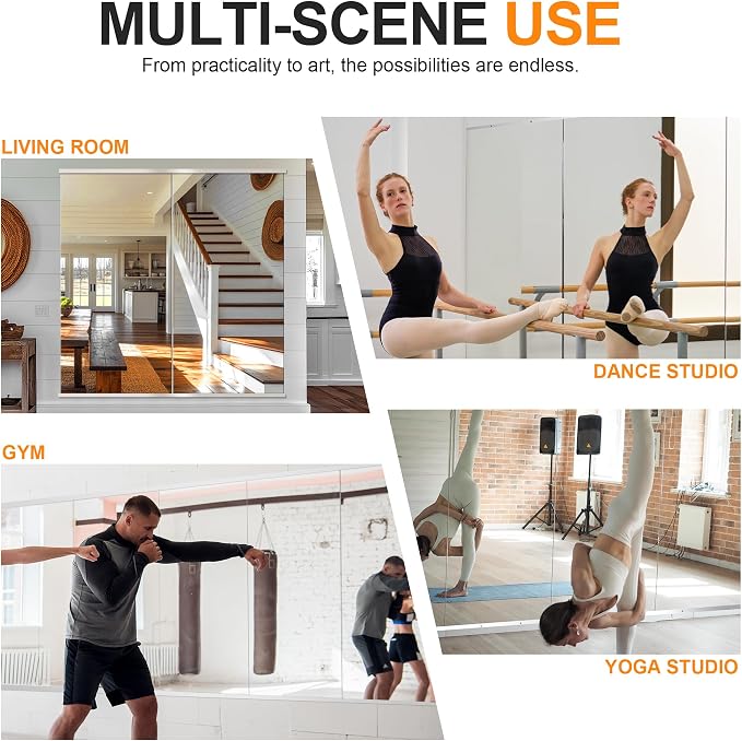 Delma Home Gym Mirror, 50''x25''x2PCS Silver Wall Mounted | Large, Frameless, Tempered Glass, For Home Gym, Garage, Bedroom, Bathroom