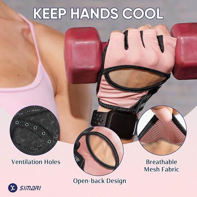 SIMARI Workout Gym Gloves for Men Women, Weight Lifting Gloves with Wrist Wrap Support, SBR Pad Grip for Full Palm Protection, for Exercise, Fitness, Dumbbells, Barbell, Climbing, Fingerless