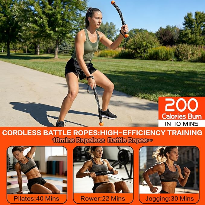 Ropeless Battle Ropes for Home Gym, Portable Cordless Weighted Battle Rope | Storage Bag, Weighted Battle Rope for High Calorie Burn, Men & Women Fitness Equipment, HIIT & Low-Impact Aerobic Training