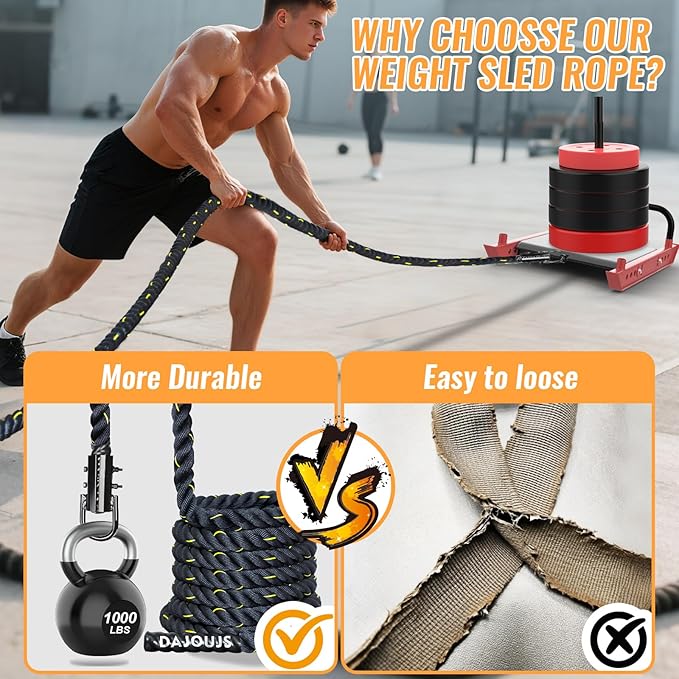 Weight Workout Sled Pulling Rope - 1.5 Inch x 30FT Heavy Duty Workout Sled Pull Rope for Tire Pulling, Football Training - Fitness Resistance Exercise Equipment for Men & Women