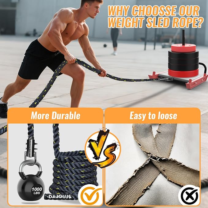 Weight Workout Sled Pulling Rope - 1.5 Inch x 15FT Heavy Duty Workout Sled Pull Rope for Tire Pulling, Football Training - Fitness Resistance Exercise Equipment for Men & Women