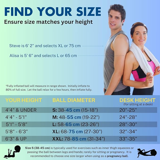 ProBody Pilates Yoga Ball - Vibrant Colors Exercise Ball | 880 lb Load, CA 10P Cert, BPA/Latex/Phthalate-free, PT & Prenatal Use, Recommended by OBs, Pump, Stability Ball
