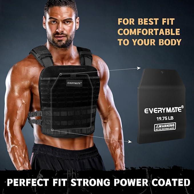 EVERYMATE Tactical Weighted Vest Plates – 3.75/5.75/8.75/14.5/19.75LB Pairs – Insert Weighted Vest Plates- Contoured Ergonomic Fit – WODs, Strength Training, Running, Weight Plates for Vest
