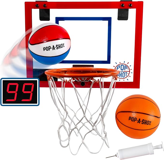 Pop-A-Shot Super Slam | Over the Door Mini Basketball Hoop Built for Dunks | Indoor Over-the-Door Mini Hoop with Electronic Scoreboard, Built for Dunks in Bedrooms & Game Rooms with a Spring-loaded Rim