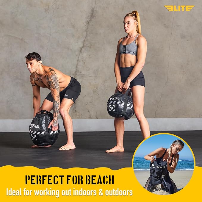 Elite Kettlebell Sandbag - Heavy Duty Sand Weights Bag for Cross Training, Strength Training, Workout, Functional Fitness, Adjustable Weight, Durable Training Equipment for Home & Gym (UN-FILLED)