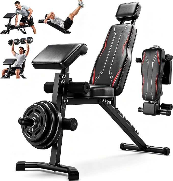 ANCHEER Adjustable Weight Bench with Leg Extension and Leg Curl, 800LB Foldable Workout Bench with Extended Headrest for Home Gym Strength Training, Incline Decline Flat Preacher Bench Press