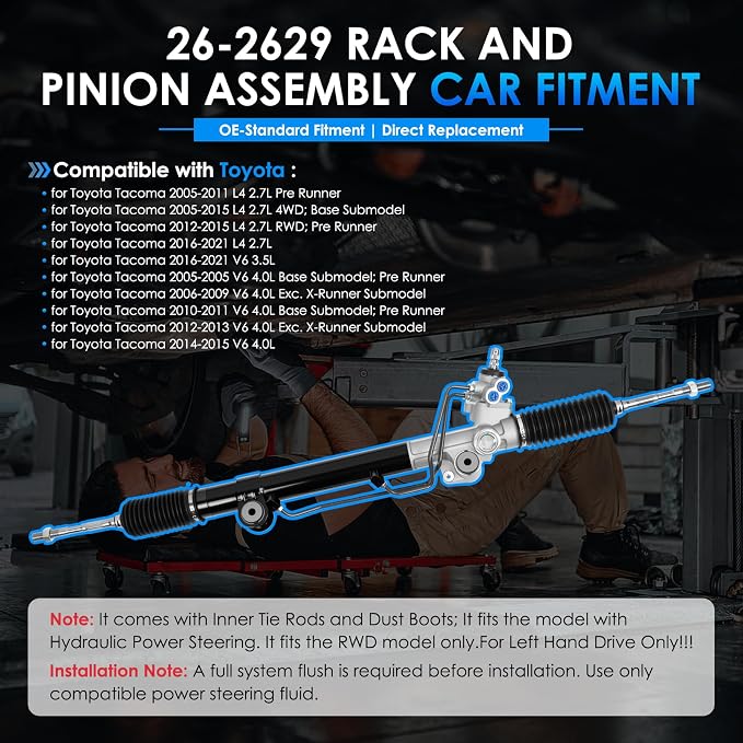 26-2629 Hydraulic Power Steering Rack and Pinion Fit for Toyota Tacoma 2005-2021 L4 2.7L 3.5L 4.0L Automotive Replacement Rack & Pinion Assembly 4425004030, 44200-60230
