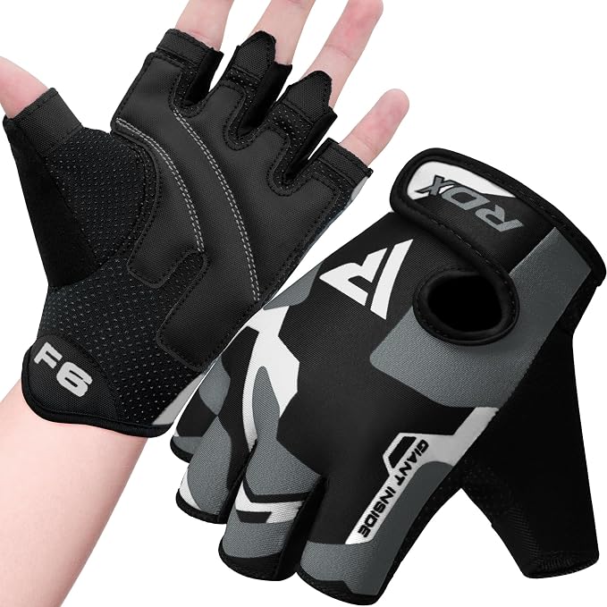 RDX Weight Lifting Gloves Gym Fitness Workout, Anti Slip Padded Palm Elasticated Strength Training Equipment Men Women Half Finger Exercise Bodybuilding Calisthenics Cycling Rowing Climbing