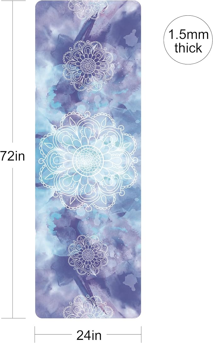 nuveti Printed Travel Yoga Mat 1/16 Inch Thick Non Slip Fitness Workout Mat | with Carrying Bag, Foldable Lightweight Suede & Natural Rubber Yoga Mat for Yoga Pilates and Fitness 72" L x 24" W x 1.5mm