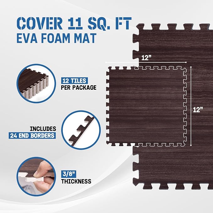 Yes4All EVA Interlocking Mats, Puzzle Floor Tiles, Foam Floor Padding with Border for Furniture, Home Space, Living Room, Garage 11,22,32 SQFT