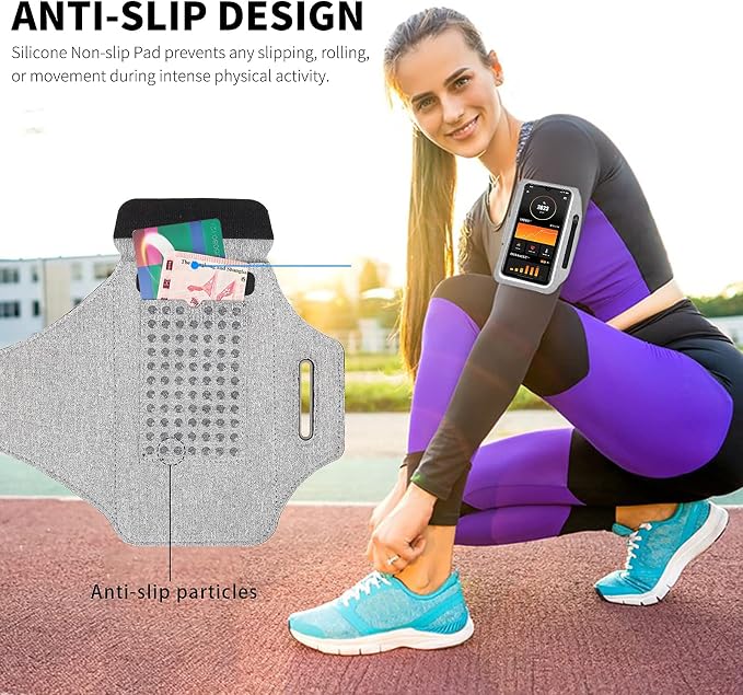 Running Armband with Earphone Pouch Fits Phones up to 6.9" | Cell Phone Armband for iPhone, Water Resistant & Breathable Sports Phone Holder & Zipper Pocket Car Key Holder for Jogging