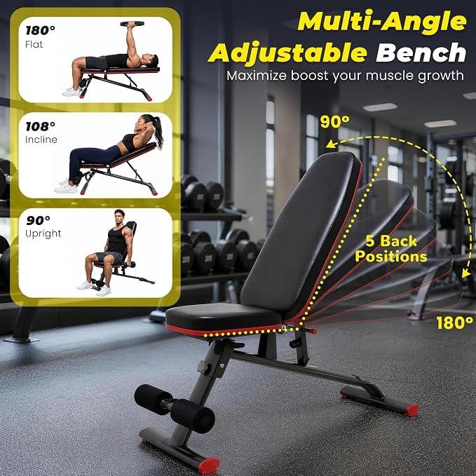HULKFIT Adjustable Folding Weight Bench, Heavy Duty Workout Bench with Multiple Backrest Positions, Stable Incline Decline Flat Exercise Bench for Full Body Strength Training at Home Gym