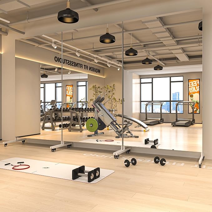 Hasipu 74.8" x 31.4" Full Length Floor Mirror on Wheels, White | Tempered glass, sturdy metal frame, smooth rolling casters, removable stand, ideal for gym, bedroom, dance studio & yoga.