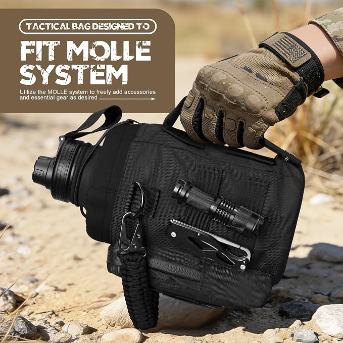 NATURE PIONEOR 64 oz Tactical Water Bottle with MOLLE Bottle Pouch & 3 Lids | 18/8 Food-grade Stainless Steel, Double Vacuum Insulation, 3 Leak-proof Lids, Handle, Strap, Camping, Hiking, Gym, Work