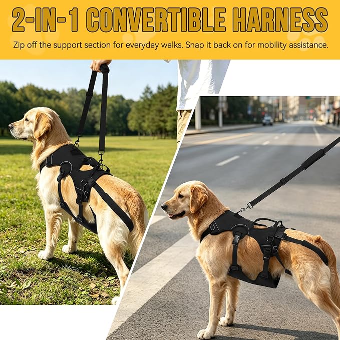 NOYAL Adjustable Dog Lift Harness with Padded Handle, Reflective Full Body Support Vest for Senior Disabled Pets, Breathable Air Mesh, Detachable Hind Leg Lifting Straps