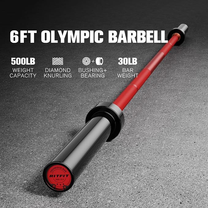 RITFIT Olympic Barbell 4ft/6ft - 2 Inch Weight Bar for Strength Training, Weightlifting, Squat, Deadlift, Bench Press, Curl, Overhead Press - 350lbs/500lbs Capacity