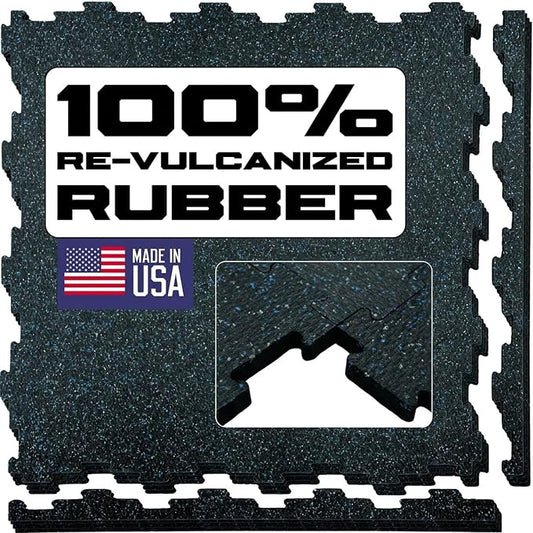 Interlocking Rubber Floor Tiles – Heavy Duty 100% Rubber Gym Flooring for Home Gym, Garage, Workout Room, Equipment Mats, Indoor/Outdoor Mats, Gray Fleck 4-Pack (4, Blue/Gray, 22.5" x 22.5")