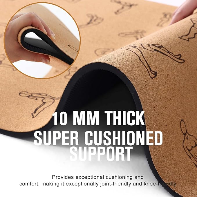 Umineux Cork Yoga Mat 1/4 & 2/5 Inch Thick 72 x 26 in | Thick Cork and TPE Non Slip Yoga Mats for Women Men, Sweat Proof, Sustainable, Great for Hot Yoga & Workouts
