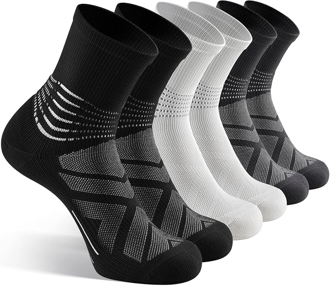IRAMY Compression Ankle Support Crew Socks Men Women Wicking Plantar Fasciitis Relief Running Hiking Socks 3 Pairs