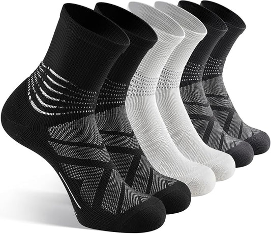 IRAMY Compression Ankle Support Crew Socks Men Women Wicking Plantar Fasciitis Relief Running Hiking Socks 3 Pairs