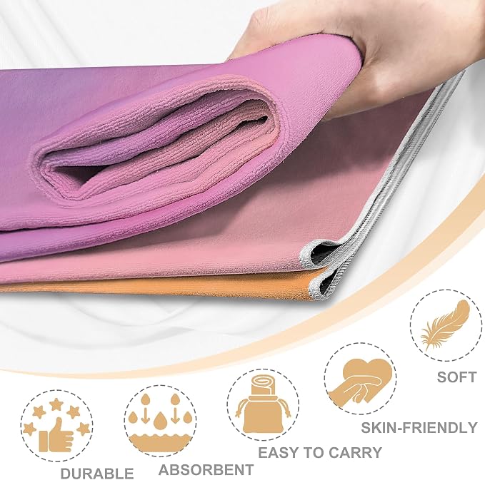 Yoga Mat Towel Non Slip Ultra-Absorbent Hot Yoga Towel, Super Stylish Printed Sweat Hot Yoga Towel, Ideal for Home, Workouts, Pilates, Yoga, 72 x 27in, Purple & Orange