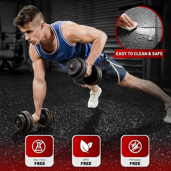 Interlocking Exercise Equipment Mats, 0.56" Thick 12 Tiles (48 Sq Ft) - Rubber Top Gym Flooring with High Density EVA Foam, Heavy Weight Workout Mats for Home GymFloor Protection,Black/White