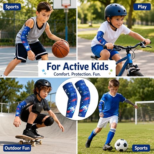 AceList Space Elbow Pads for Kids, Youth Volleyball Arm Sleeves for Boys Girls, Protective Compression Gear for Basketball Football Wrestling, Anti-Slip Stay-Up Protective Gear, 1 Pair (Size XL)