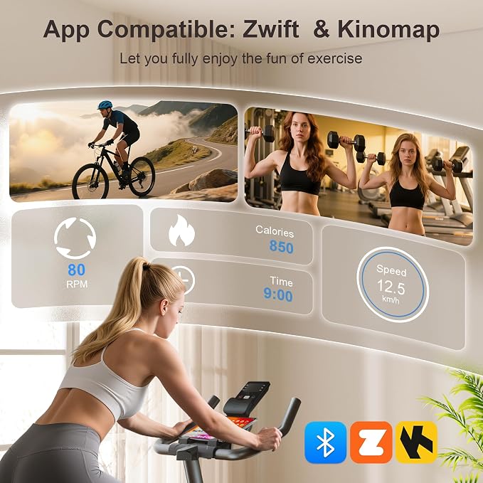 Wenoker Exercise Bike for Home, Magnetic Stationary Bike with App Sync, Indoor Cycling Bike with Adjustable Seat & Handlebar, Quiet Belt Drive, LCD Monitor, Tablet Holder & Transport Wheels for Cardio Workout