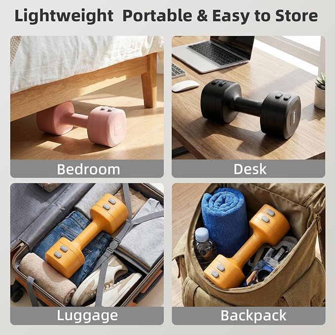 Lightweight Adjustable Dumbbell Kettlebell Set - 4 in 1 Free Weight Set with Kettlebell Grip Converter, Each 2.2 3.3 4.4 5.5lb Quick Change Weight Women Dumbbell Set for Small Spaces Home Gym