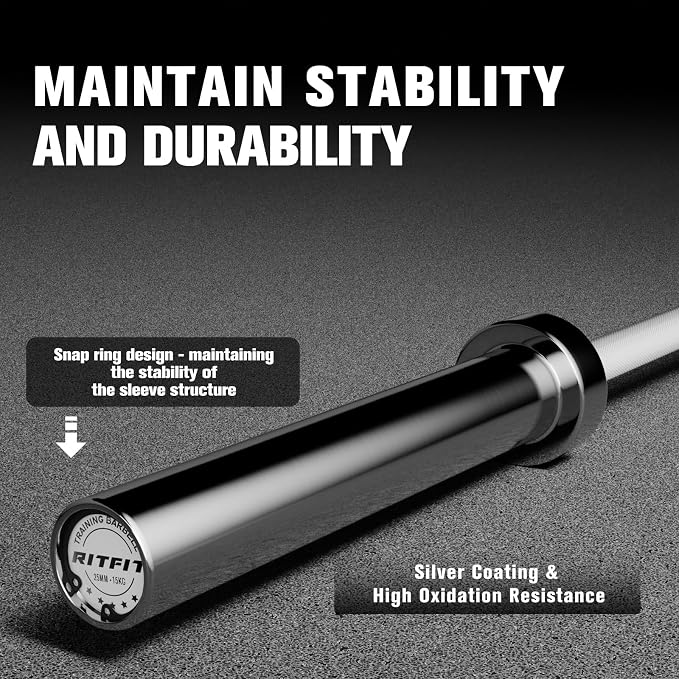 RitFit Elite 7ft Olympic Barbell, Robust 45lb Barbell for Weightlifting and Powerlifting, Superior Olympic Bar with Exceptional 500lbs Load Capacity, Weight Bar for 2” Standard Plates
