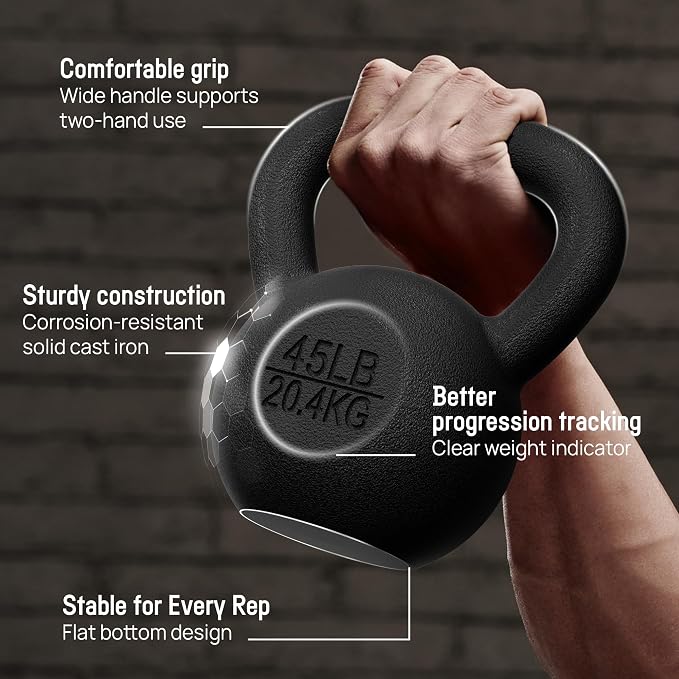 Yes4All Cast Iron Kettlebell, Strength Training Kettlebells 5-80 Lb (5,10,15,20,25,30,35,40,45,50,60,70,80 Lb) for Full Body Workout, Push up, Strength Training - Single & Kettlebell Set of 2 for Men