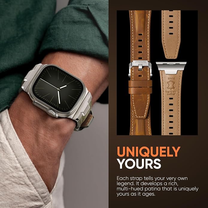 Suitisbest Leather Band Compatible for Apple Watch Ultra Band 49mm 46mm 45mm 44mm 42mm 41mm 40mm, Genuine Leather Replacement Strap for iWatch series 11 10 9 8 7 6 5 4 3 2 1, SE 3 2 1, Ultra 3 2 1
