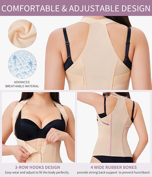 YERKOAD Back Brace for Women Full Back Straightener Posture Corrector Beige | Breathable Back Support Posture Corrector Adjustable Waist Trainer Full Back Pain Relief Brace for Working, Exercising