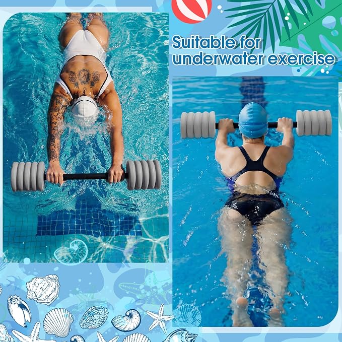 Soulchen Long Aquatic Exercise Dumbbells Pool Exercise Foam Water Weights Dumbbell Aquatic Pool Barbells with High Density EVA Foam for Swim Water Aerobics Workouts Loss