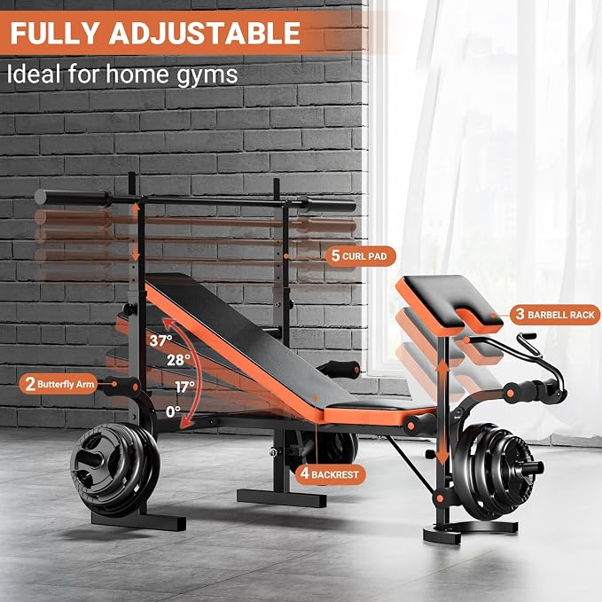 Fostoy Adjustable Olympic Weight Bench with Squat Rack & Leg Developer | 770lbs Positions & Heavy Duty Frame, Designed for Bench Press, Squats, Dumbbell Training and Full Body Workouts