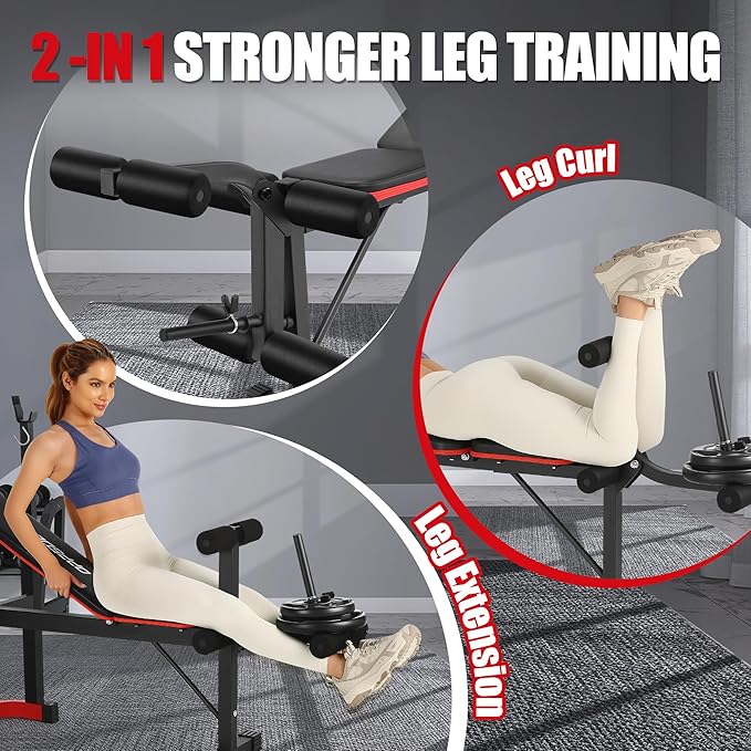 OPPSDECOR Foldable Weight Bench Set with Squat Rack and Preacher Curl Pad | Preacher Curl Bench, Leg Extension and Curl, 660lb Capacit Incline Decline Flat, Foldable Home Gym, For Women Teens Beginners