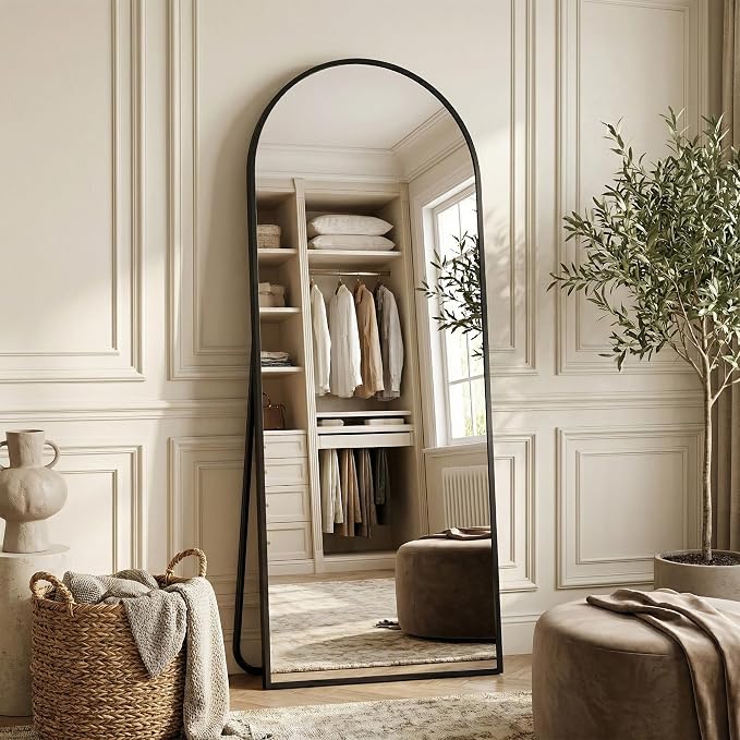 Suidia 58"x21" Arched Full Length Mirror with Stand, Full Body Mirror with Aluminum Frame, Freestanding/Leaning/Wall-Mounted, Floor Mirrors for Bedroom, Living Room, Entryway, Dressing Room, Black