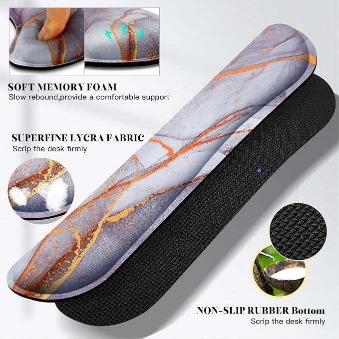 Gimars 4 in 1 Mouse Pad and Keyboard Wrist Rest Set, Large Mouse Pad with Memory Foam Wrist Support Pad for Desk with Coaster, Easy Typing Pain Relief, Gaming Office Home, 31.5x12 inch, Gray Golden