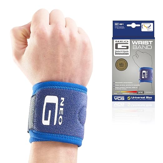 Neo-G Wrist Band - Support For Joint Pain, Arthritis, Sprains, Strains, Instability, Sports, Golf, Tennis, Basketball - Adjustable Compression - Class 1 Medical Device - One Size - Blue